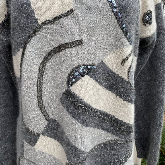 Vintage Cristina Silk Angora Sequins Sweater Sz M Beaded Avant Garde Artsy Tunic - Picture 3 of 16